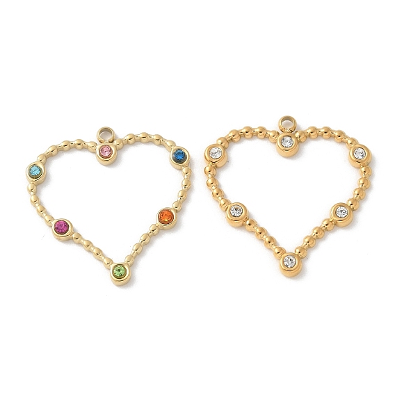 304 из нержавеющей стали горный хрусталь подвески, сердце прелести, ионное покрытие (ip), реальный 18 k позолоченный