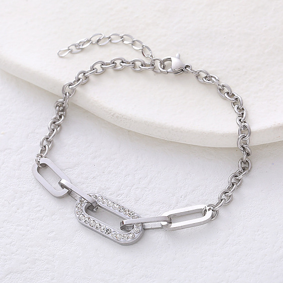 Браслеты-цепочки из нержавеющей стали в европейском стиле, Браслеты из цепочки и кабеля со скрепками для женщин, с кубического циркония