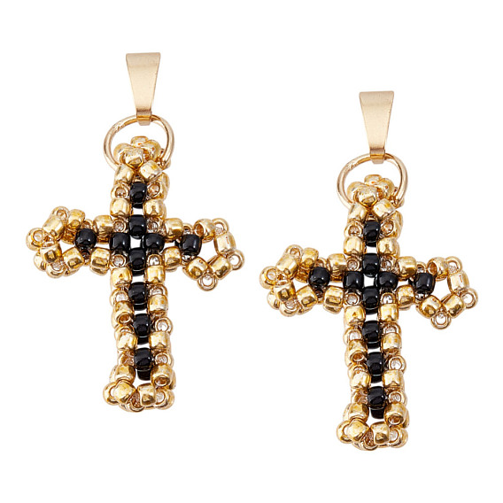 2шт. подвески-кресты из стеклянного бисера, с 304 фурнитурой из нержавеющей стали