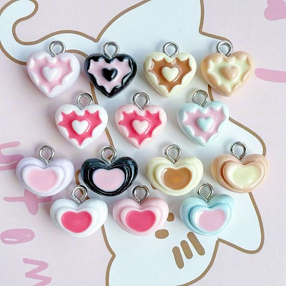 Брелоки из непрозрачной смолы, шарма сердца, с платиновыми тоновыми железными петлями