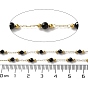 Ion Plating(IP) Real 18K Gold Plated 316 Stainless Steel Paperclip Chains, with Faceted Round Natural Mixed Gemstone Beaded, with Spool, Soldered