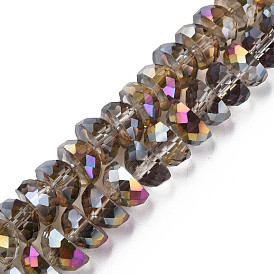 Electroplate Transparent Glass Beads Strands, Half Plated, Faceted, Half Round