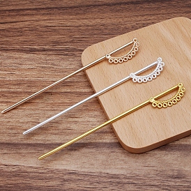 Alloy Hair Stick Findings, with Iron Pins and Loops, D Shape