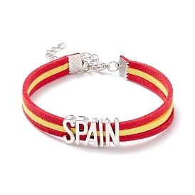 Pulsera de cordón de eslabones de España., pulsera ancha de cuero con bandera de país para hombres y mujeres, plata