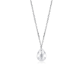 S925 Sterling Silver Clear Cubic Zirconia Teadrop Pendant Necklaces