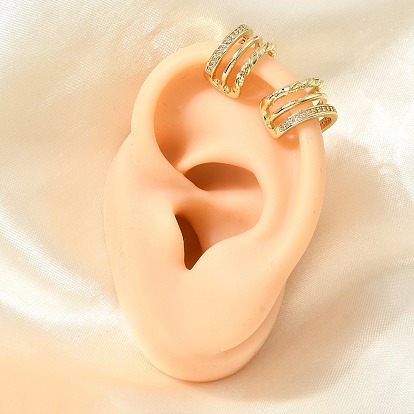 Brass Micro Pave Cubic Zirconia Cuff Earrings, Rack Plating, Long-Lasting Plated, Cadmium Free & Lead Free, Real 18K Gold Plated
