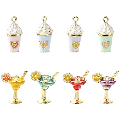 8шт. 8 стили подвесок из эмалированного сплава в виде коктейля/мороженого, золотые