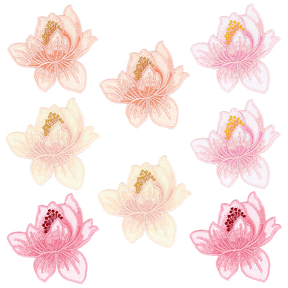 8Pcs 4 Colors Polyester Clothing Patches, Embroidery Appliques, Flower