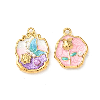 304 нержавеющей стальной эмали подвески, с abs имитационными жемчужными бусинами , ионное покрытие (ip), золотые