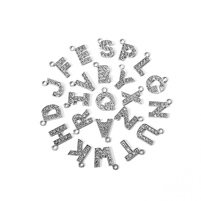 Aluminium Anhänger & Charms, mit Strass-Kristall, Platin Farbe, cadmiumfrei und bleifrei, Alphabet A ~ z