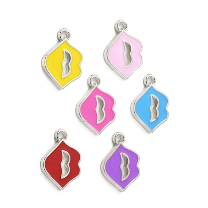 CCB Plastic Enamel Pendants, Platinum, Lip Charms