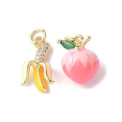 Латунные микро проложить кубического циркония подвески, фрукты, с эмалью и кольцом для прыжков, долговечный, без кадмия и без свинца, реальный 18 k позолоченный