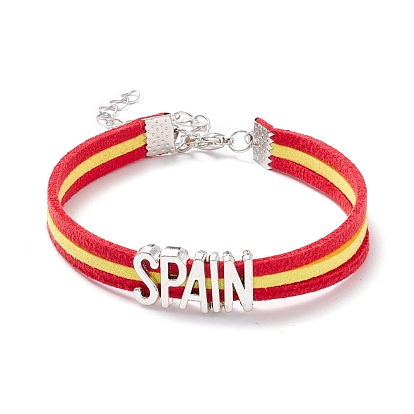 Pulsera de cordón de eslabones de España., pulsera ancha de cuero con bandera de país para hombres y mujeres, plata