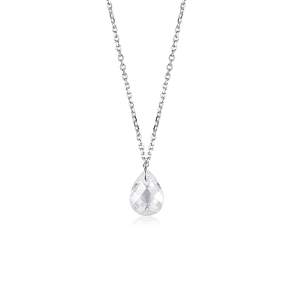 S925 Sterling Silver Clear Cubic Zirconia Teadrop Pendant Necklaces