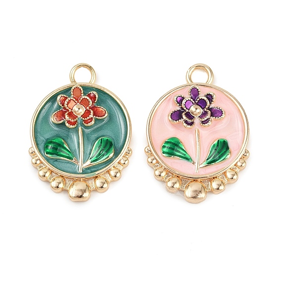 Латунь эмаль подвески, без кадмия, без никеля и без свинца, реальный 18 k позолоченный, плоская круглая с подвеской в виде цветка