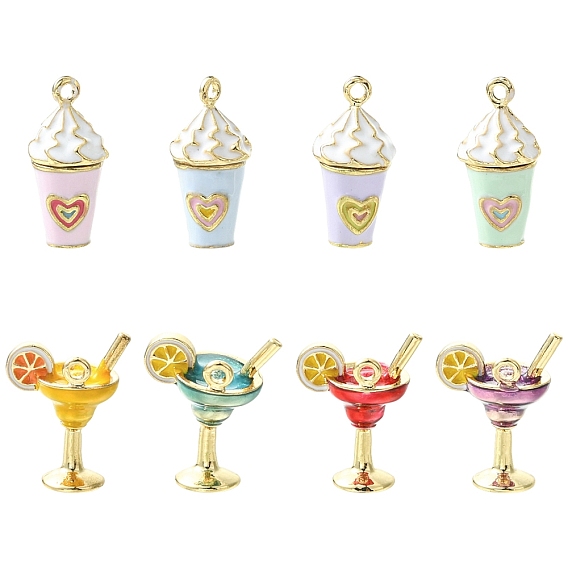 8шт. 8 стили подвесок из эмалированного сплава в виде коктейля/мороженого, золотые