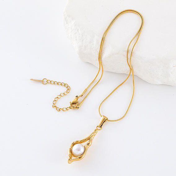 Женские ожерелья с подвеской-капелькой из нержавеющей стали и искусственного жемчуга, белые