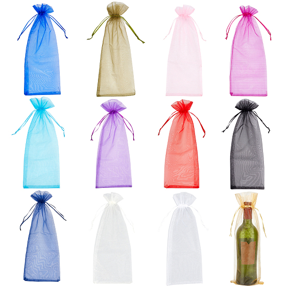 Сумочки из органзы, с лентами, для украшения вина, прямоугольные