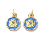 304 Stainless Steel Enamel Pendants, Flat Round with Angel Charms, Ion Plating(IP)