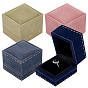 4 piezas 4 colores cajas de embalaje de terciopelo para anillos, cuadrado con costuras doradas