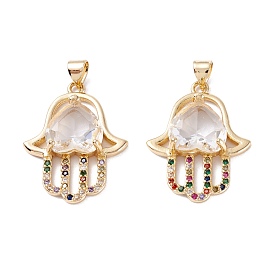 Brass Micro Pave Cubic Zirconia Pendants, Long-Lasting Plated, Palm