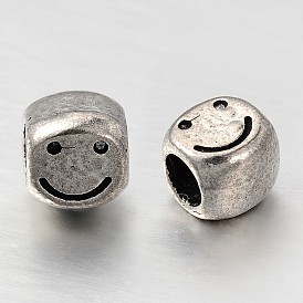 Tibetan Style Alloy European Beads, Large Hole Smile Beads, 8x8x7mm, Hole: 4.5mm