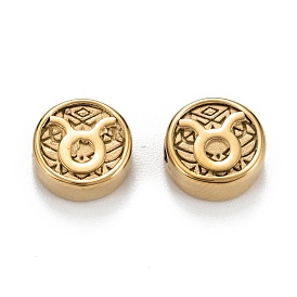 Ion Plating(IP) 304 Stainless Steel Beads, Flat Round with Constellations Pattern
