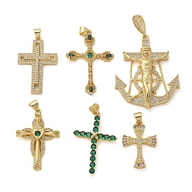 Латунные микро проложить кубического циркония подвески, крест прелести, стойки покрытие, без кадмия и без свинца, прочное покрытие, реальный 18 k позолоченный