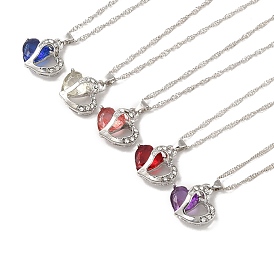 Resin Heart Pendant Necklace with Singapore Chains, Platinum Zinc Alloy Jewelry for Women