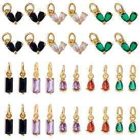 30 шт. 3 стили латунные микро-паве кубические циркониевые подвески, очарование камня, реальный 18 k позолоченный