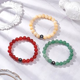 Природных драгоценных камней браслеты простирания, крестик, с 304 европейским бисером из нержавеющей стали