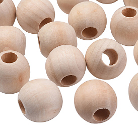 Natural Unfinished Wood Beads, Macrame Beads, Round Wooden Large Hole Beads for Craft Making, Lead Free
