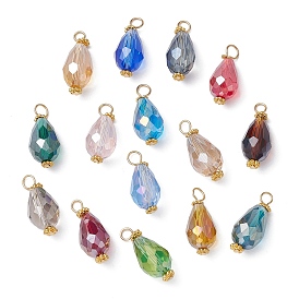 15Pcs 15 Color Electroplate Glass Pendants, with Alloy Spacer Beaded and 304 Stainless Steel Loops, Teardrop Charms