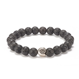 Natural Lava Rock Stretch Bracelet with Alloy Conch, Essential Oil Gemstone Jewelry for Women