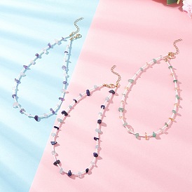 3 шт. 3 стили ожерелья для женщин с натуральным лазуритом, аквамарином, аметистом, розовым кварцем, зеленым авантюрином, цитрином и стеклянной крошкой, золотые