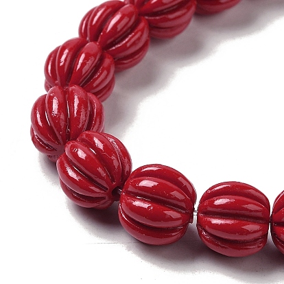 Synthetic Coral Beads Strands, Dyed, Pumpkin Beads