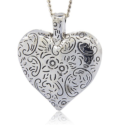 CCB Plastic Pendants, Heart with Flower Patterns, 40x35x9mm, Hole: 3mm