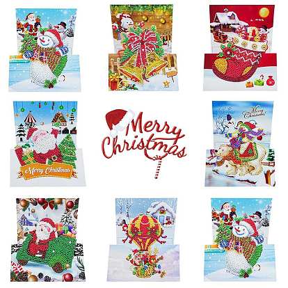 DIY Merry Christmas Rectangle Greeting Card Diamond Painting Kit, Including Resin Rhinestones Bag, Diamond Sticky Pen, Tray Plate and Glue Clay