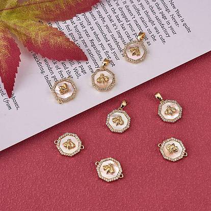 DIY Jewelry Making Findings Kits, Including Brass Micro Pave Clear Cubic Zirconia Charms & Connector Charms, with Shell, Polygon with Bee, Cadmium Free & Nickel Free & Lead Free