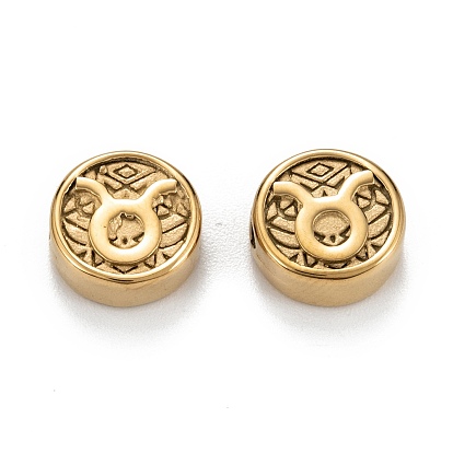 Ion Plating(IP) 304 Stainless Steel Beads, Flat Round with Constellations Pattern