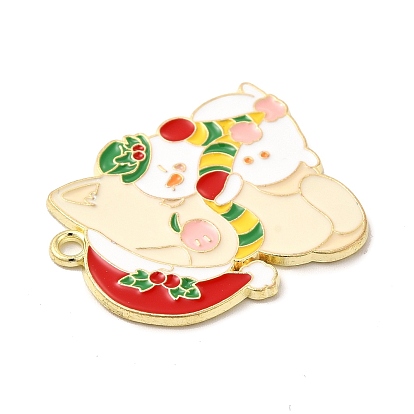 Christmas Theme Alloy Enamel Pendants, Light Gold, Cat with Christmas Tree/Bell/Snowman Charm