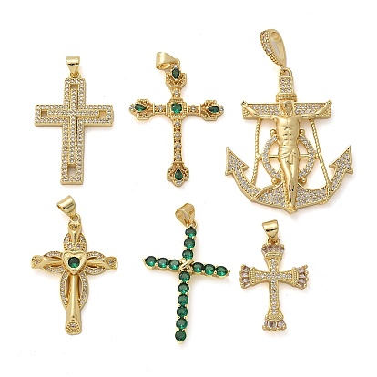 Латунные микро проложить кубического циркония подвески, крест прелести, стойки покрытие, без кадмия и без свинца, прочное покрытие, реальный 18 k позолоченный