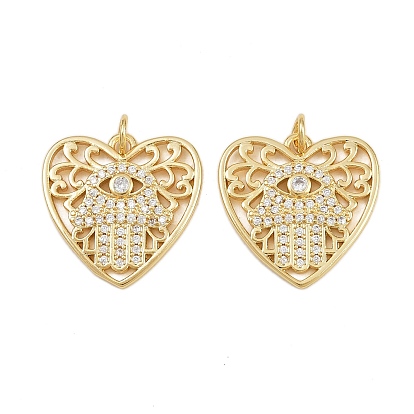 Латунные микро проложить кубического циркония подвески, сердце с рукой хамса