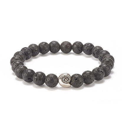 Natural Lava Rock Stretch Bracelet with Alloy Conch, Essential Oil Gemstone Jewelry for Women