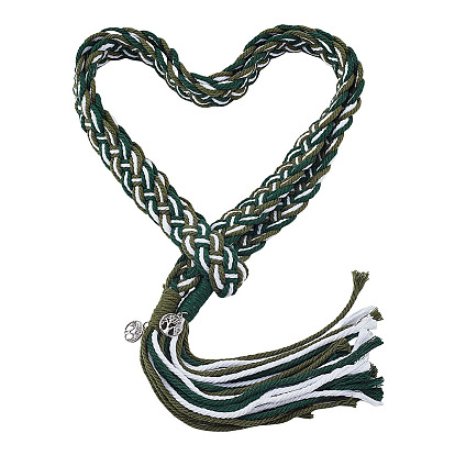 Цепочки-лассо из хлопкового шнура, с плоской круглой сплава с подвесками дерева, античное серебро