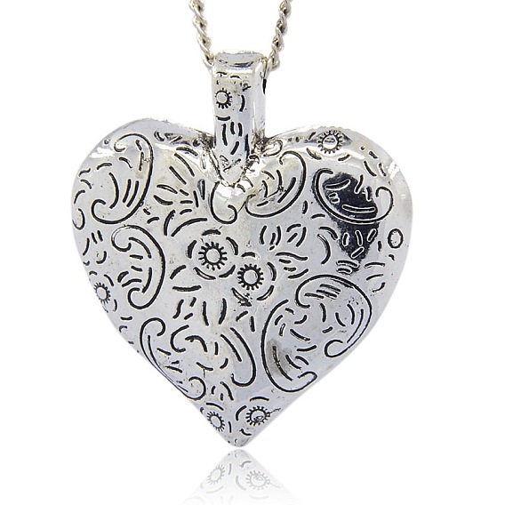 CCB Plastic Pendants, Heart with Flower Patterns, 40x35x9mm, Hole: 3mm