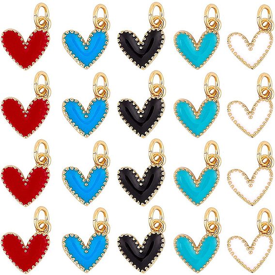 Enamel Charms, with Brass Loop, Heart, Golden