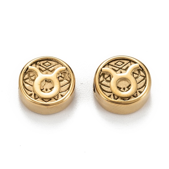 Ion Plating(IP) 304 Stainless Steel Beads, Flat Round with Constellations Pattern
