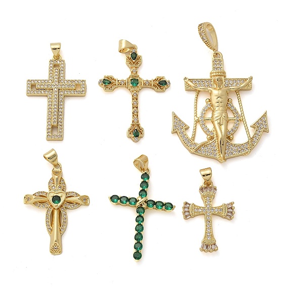 Латунные микро проложить кубического циркония подвески, крест прелести, стойки покрытие, без кадмия и без свинца, прочное покрытие, реальный 18 k позолоченный