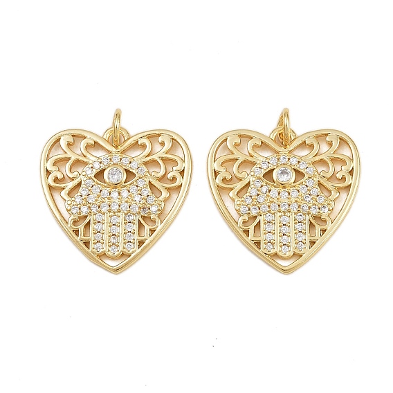 Латунные микро проложить кубического циркония подвески, сердце с рукой хамса
